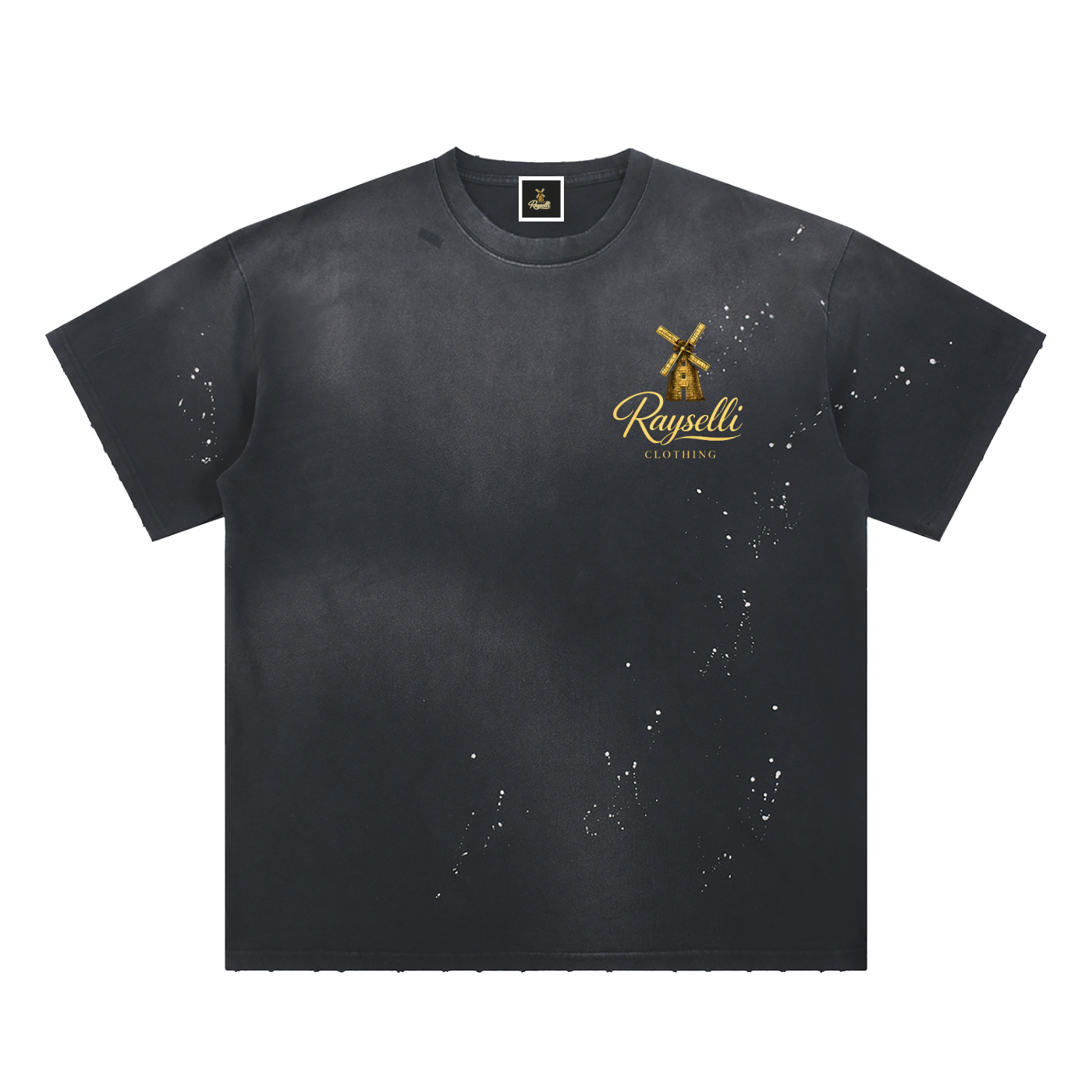 Rayselli Hand-Frayed Sunfade Paint Splatter T-Shirt