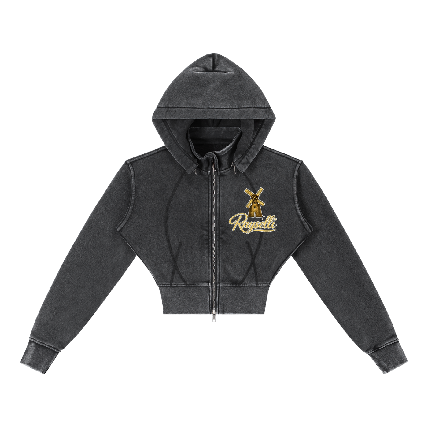 Rayselli Vintage Washed Cropped Fleece Hoodie