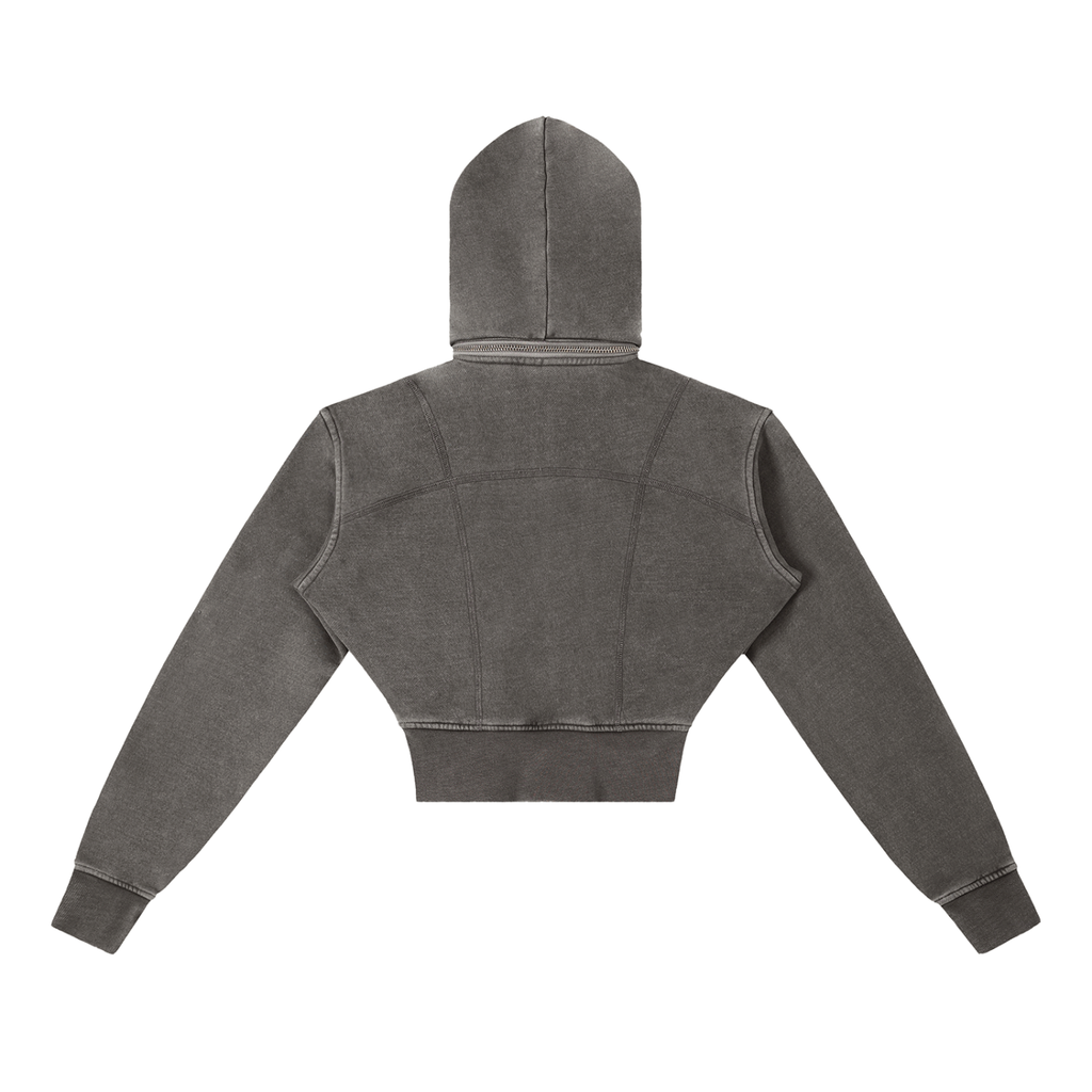Rayselli Vintage Washed Cropped Fleece Hoodie