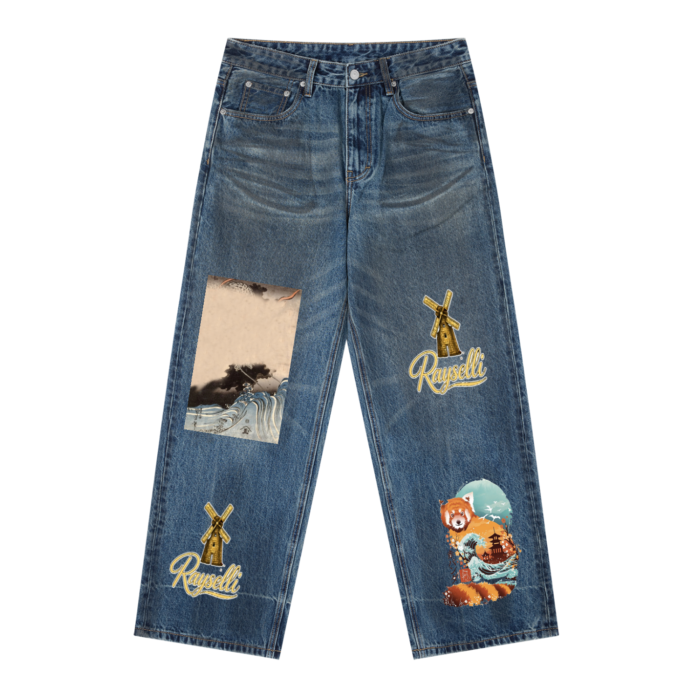 Rayselli Vintage Wash Baggy Denim Jeans
