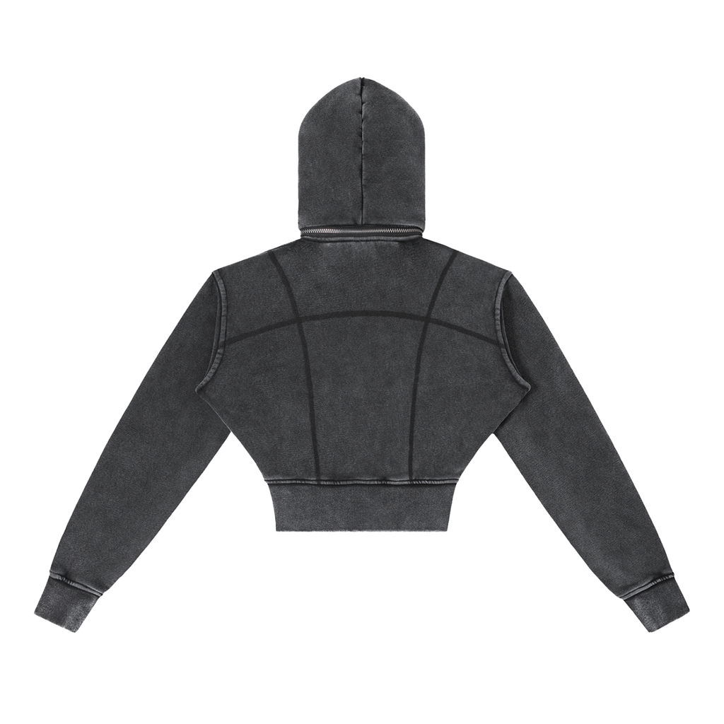Rayselli Vintage Washed Cropped Fleece Hoodie