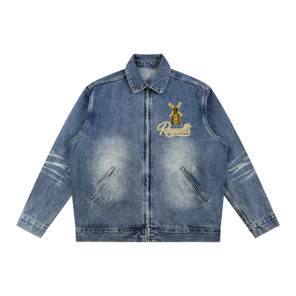 Rayselli Vintage Wash Zip Up Denim Jacket